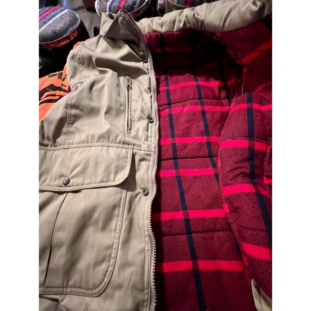 Cabelas Tan Canvas Flannel Lined Utility Hunting Vest Workwear Gorpcore Mens